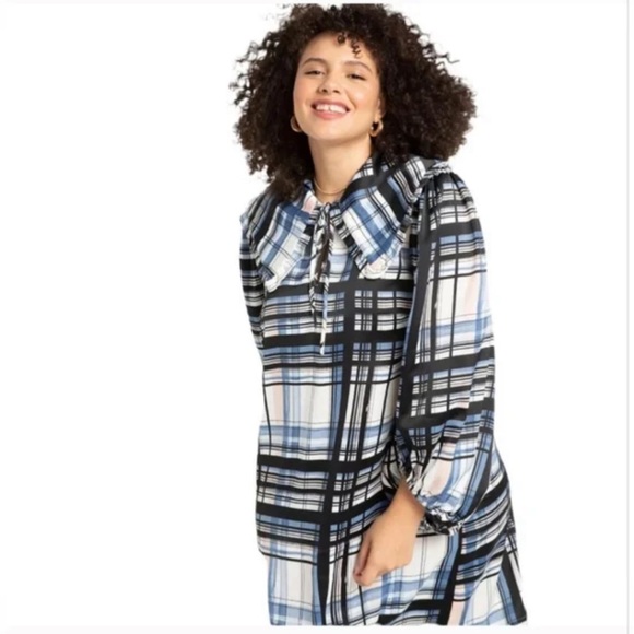 Eloquii Plaid Long Puff Sleeved Collar Mini Satin Dress Size 20 NWT - Picture 12 of 12